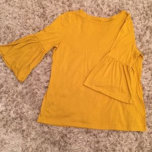 Jennifer Lauren Mustard Yellow Bell Sleeve Top
